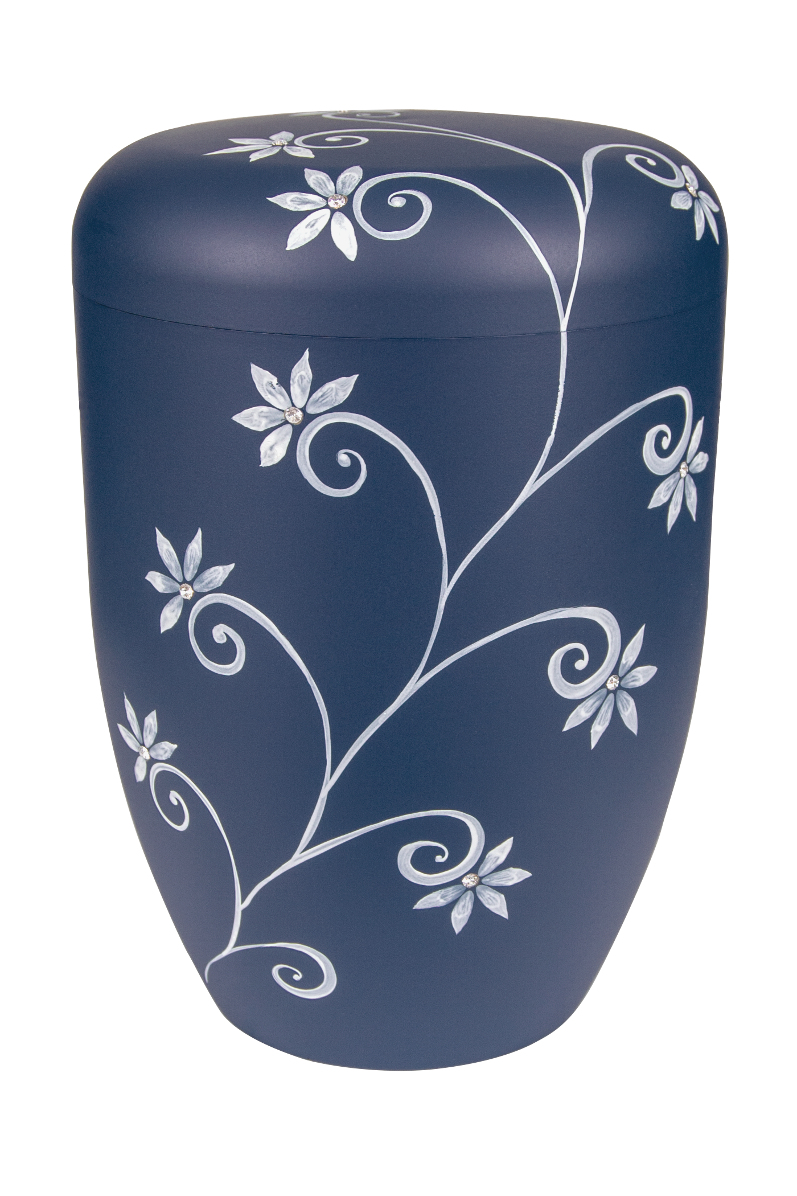 Urne 1557b blaulila, Blumenranke mit Strasssteinen
