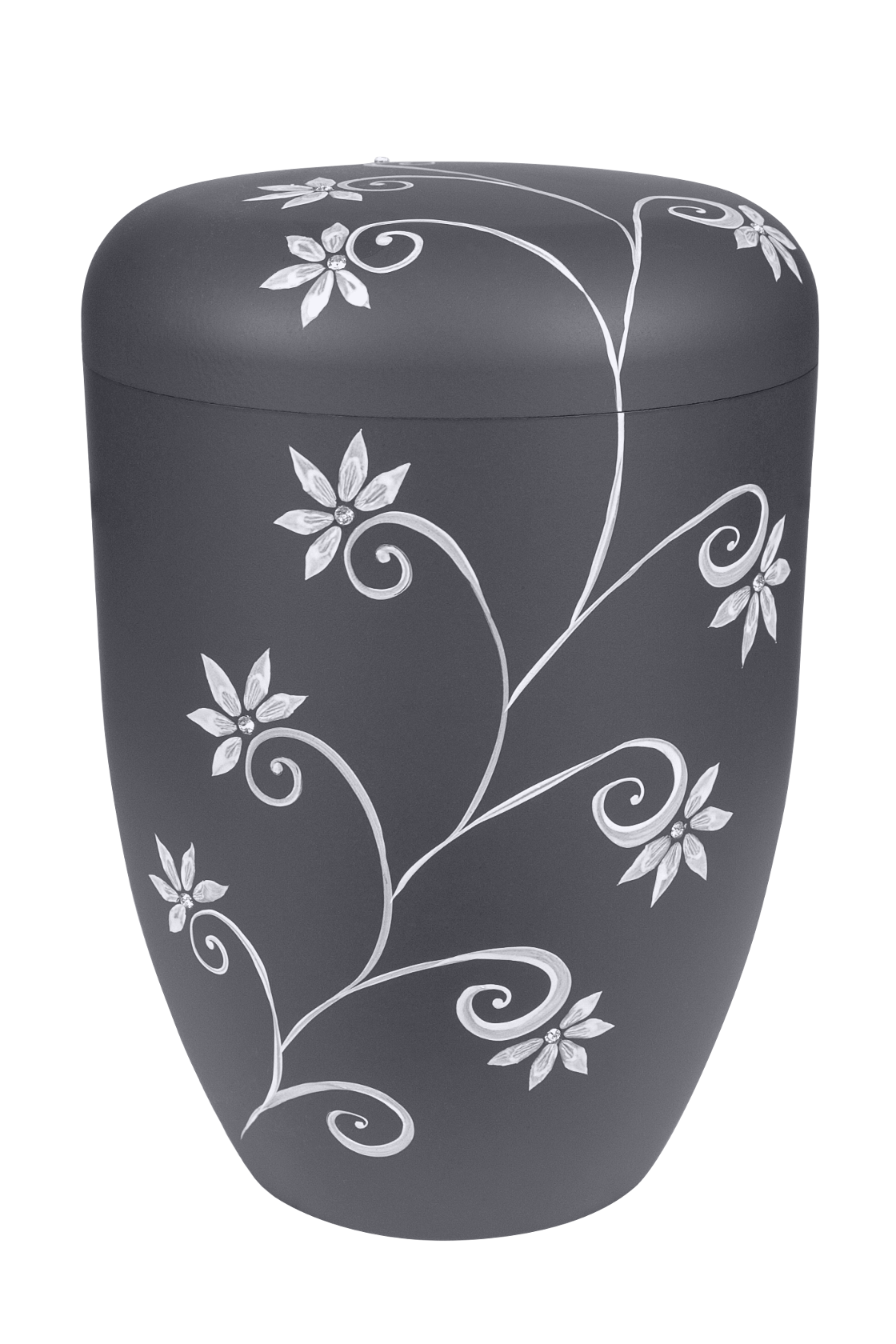 Urne 155815b  anthrazit, Blumenranke mit Strasssteinen