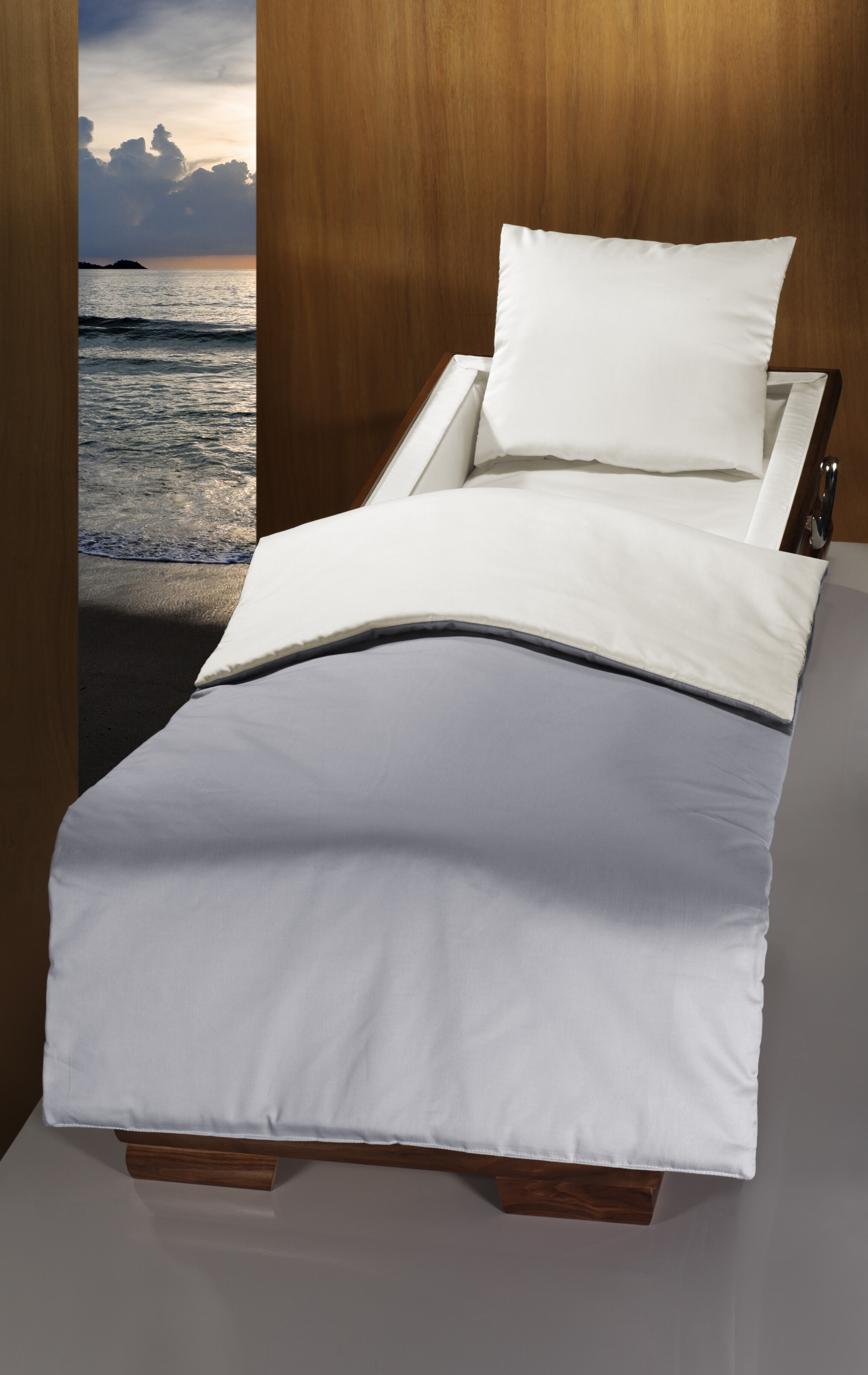 Deckengarn. 0112 tv Janus II, Übergröße, Kissen elfenbein, Decke elfenbein/silbergrau, Öko-Linie