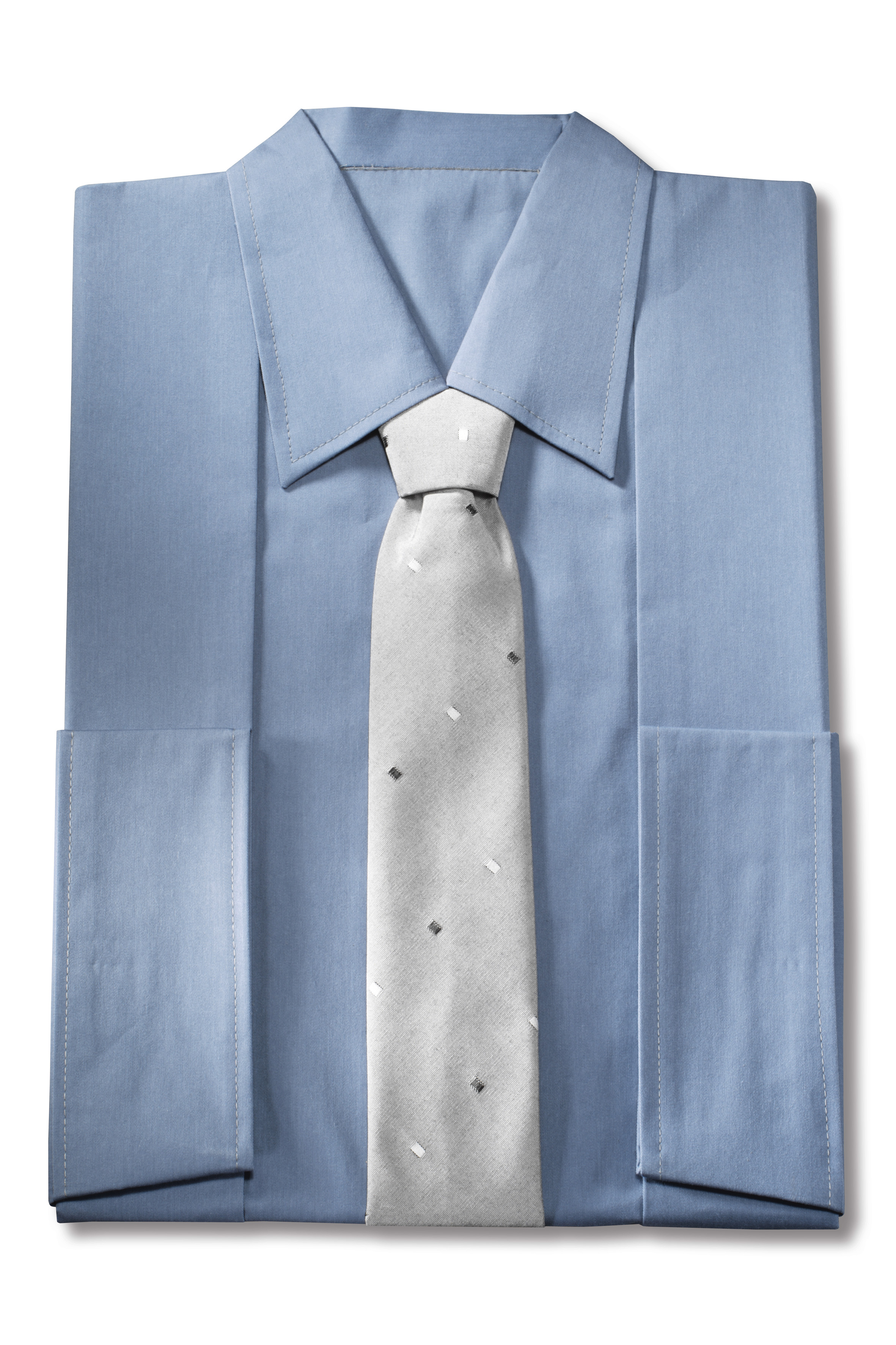 Herrenkleid Nr. 271 Baumwolle taubenblau, Krawatte Karo grau