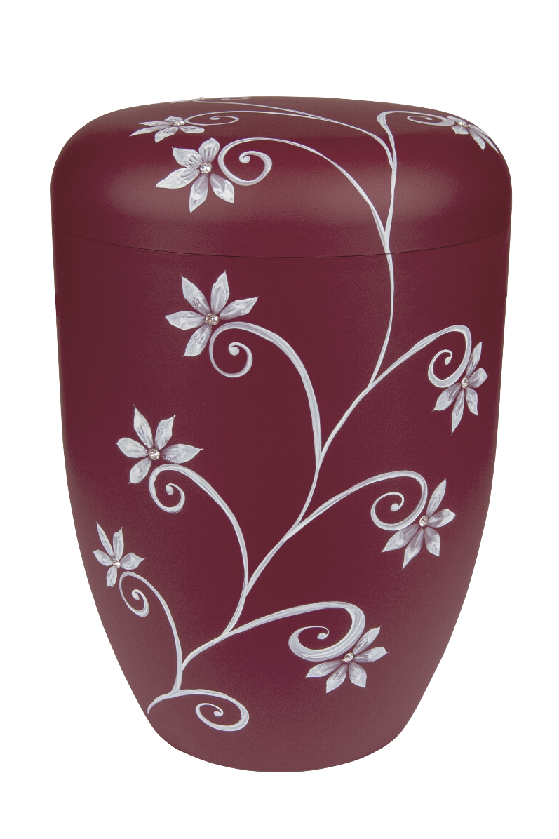 Urne 1558b bordeaux, Blumenranke mit Strasssteinen