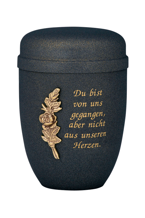Urne 90805 RO-T2, Stahl, bronze, Rosenstrauß, Trauertext