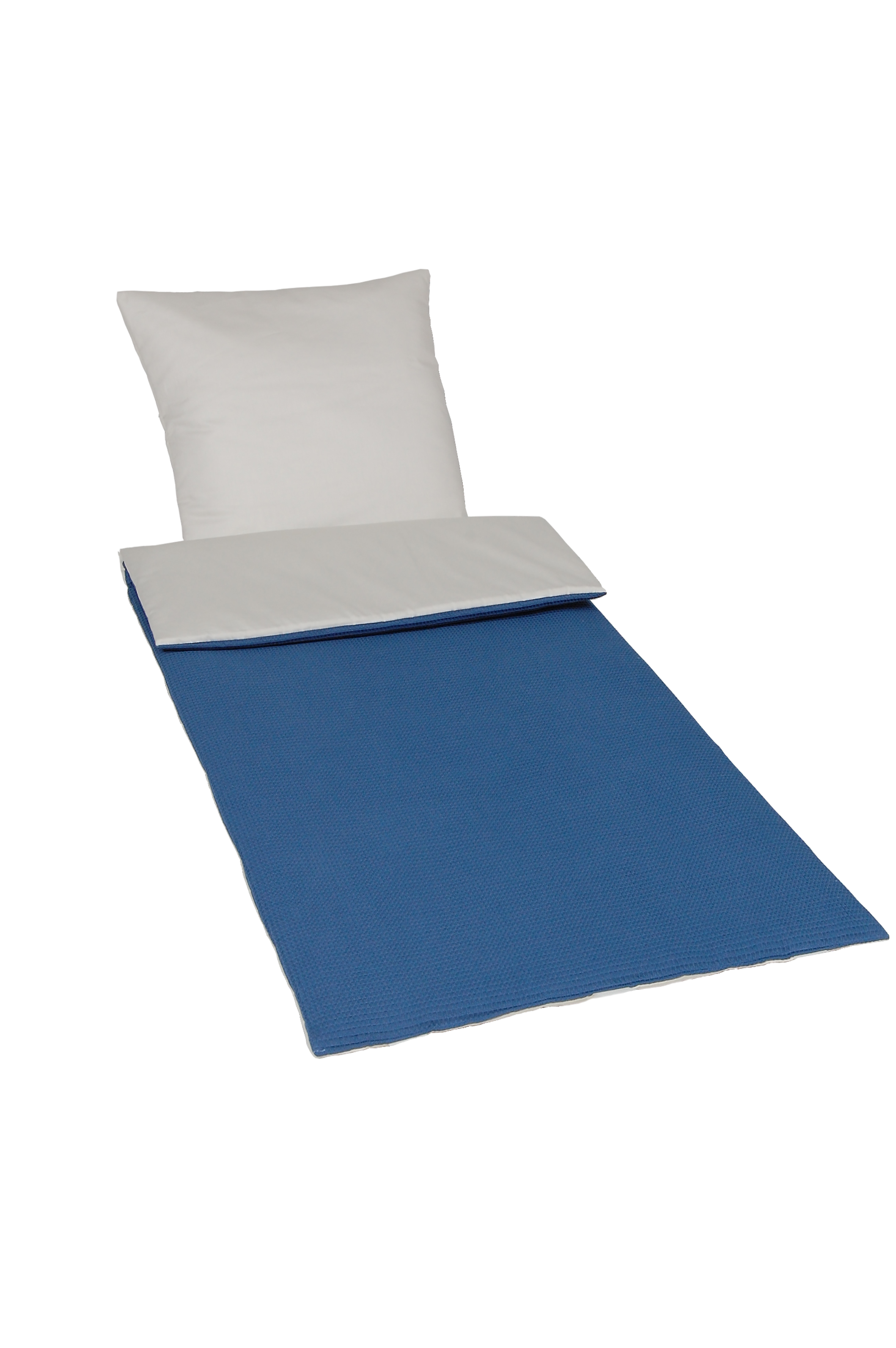 Deckengarnitur 0112 tv Janus elfenbein/Waffelpique jeansblau