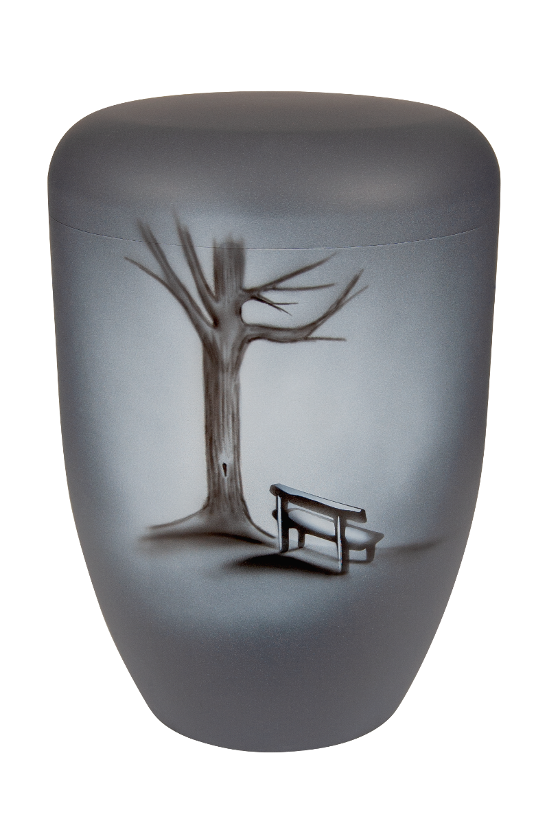 Urne 1614b anthrazit, Baum mit Bank