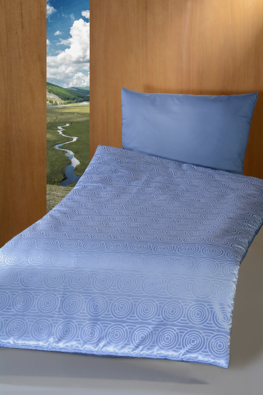 Deckengarnitur 0114 BW taubenblau / blau Rosenduftdecke / Jaquard