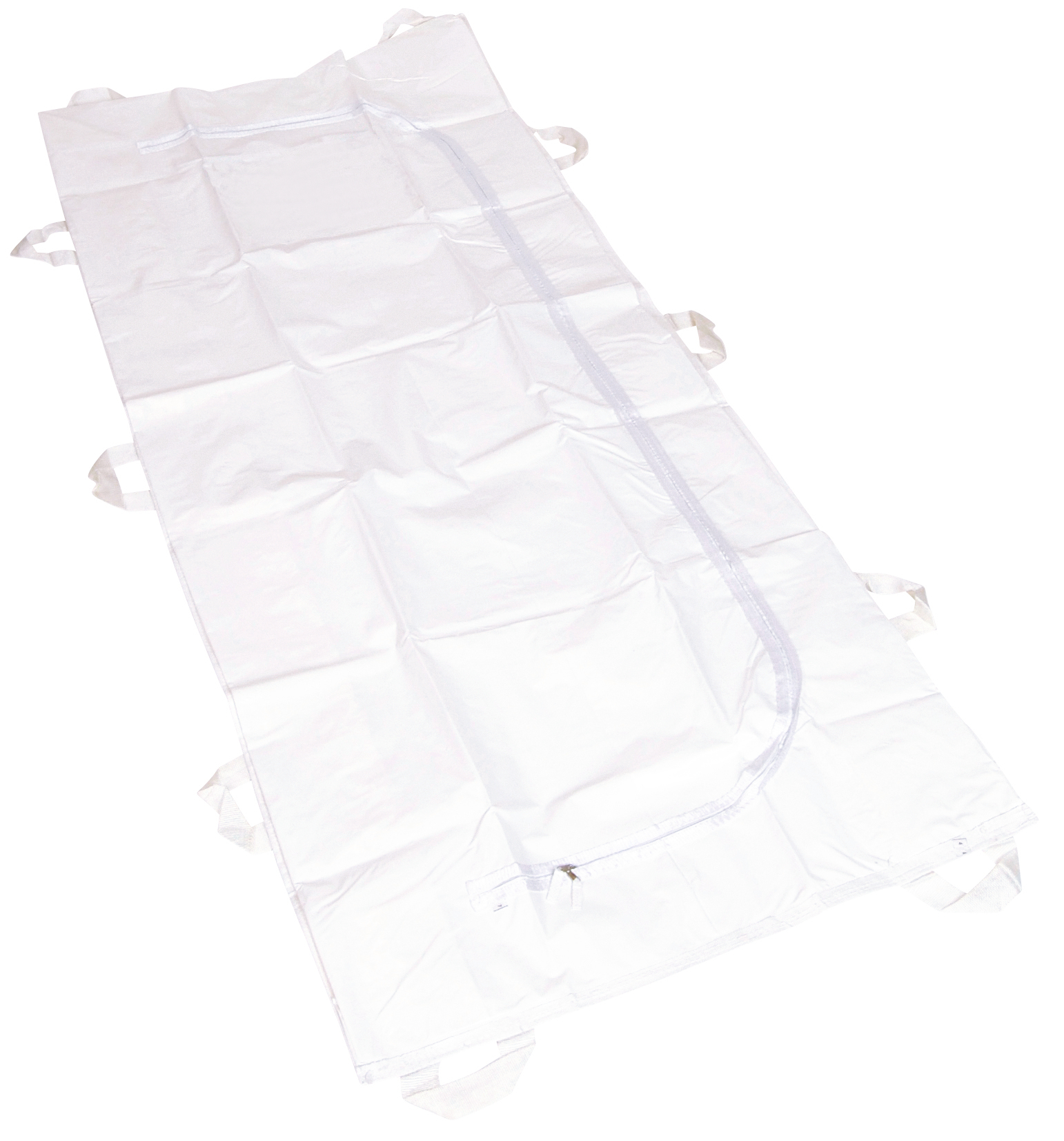 Verstorbenen Transporthülle weiß, 10 Trageschlaufen, ovaler Reißverschluss, feste Ausführung, 260 kg