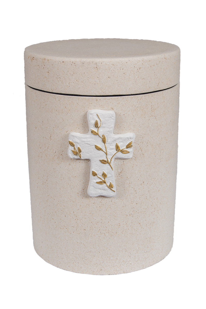 Urne S 10 K 3 weiß, Kreuz mit Blättern