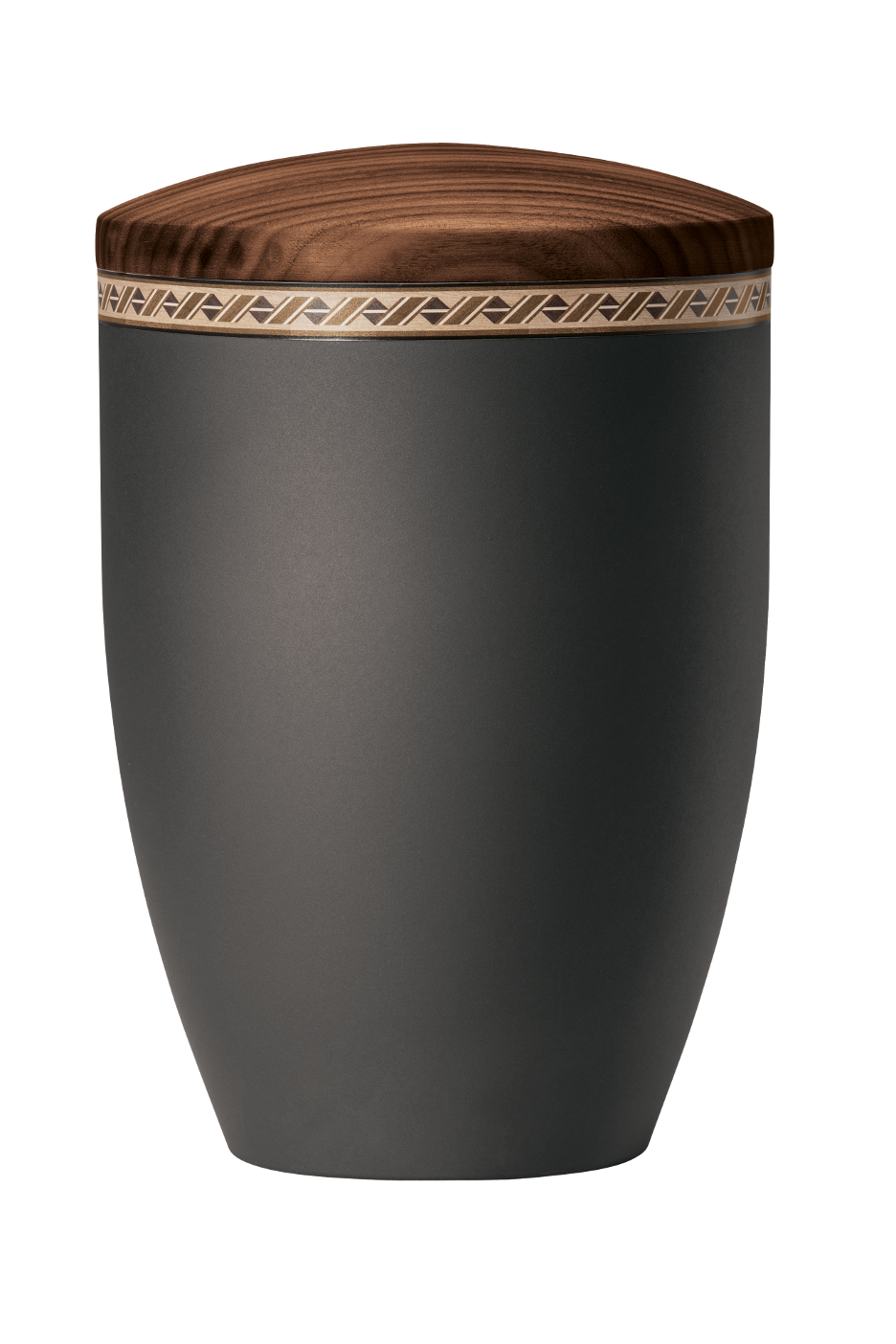 Urne 27085 anthrazit, Holzdeckel Nussbaum, Dekor “Rautenkordel”